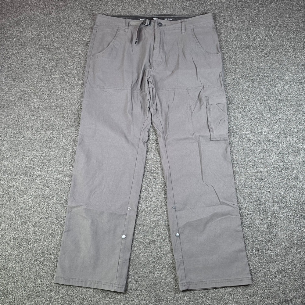 Prana Zion Hiking Pants Grey Mens 36x30 Relaxed Fit Cargo Stretch Technical Gorp